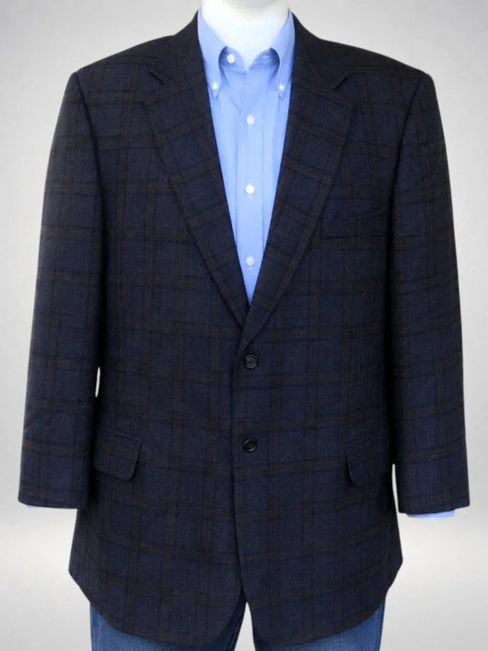 Irvine Park 48S Navy Windowpane Lambswool Cashmere Blend Blazer Sport Coat